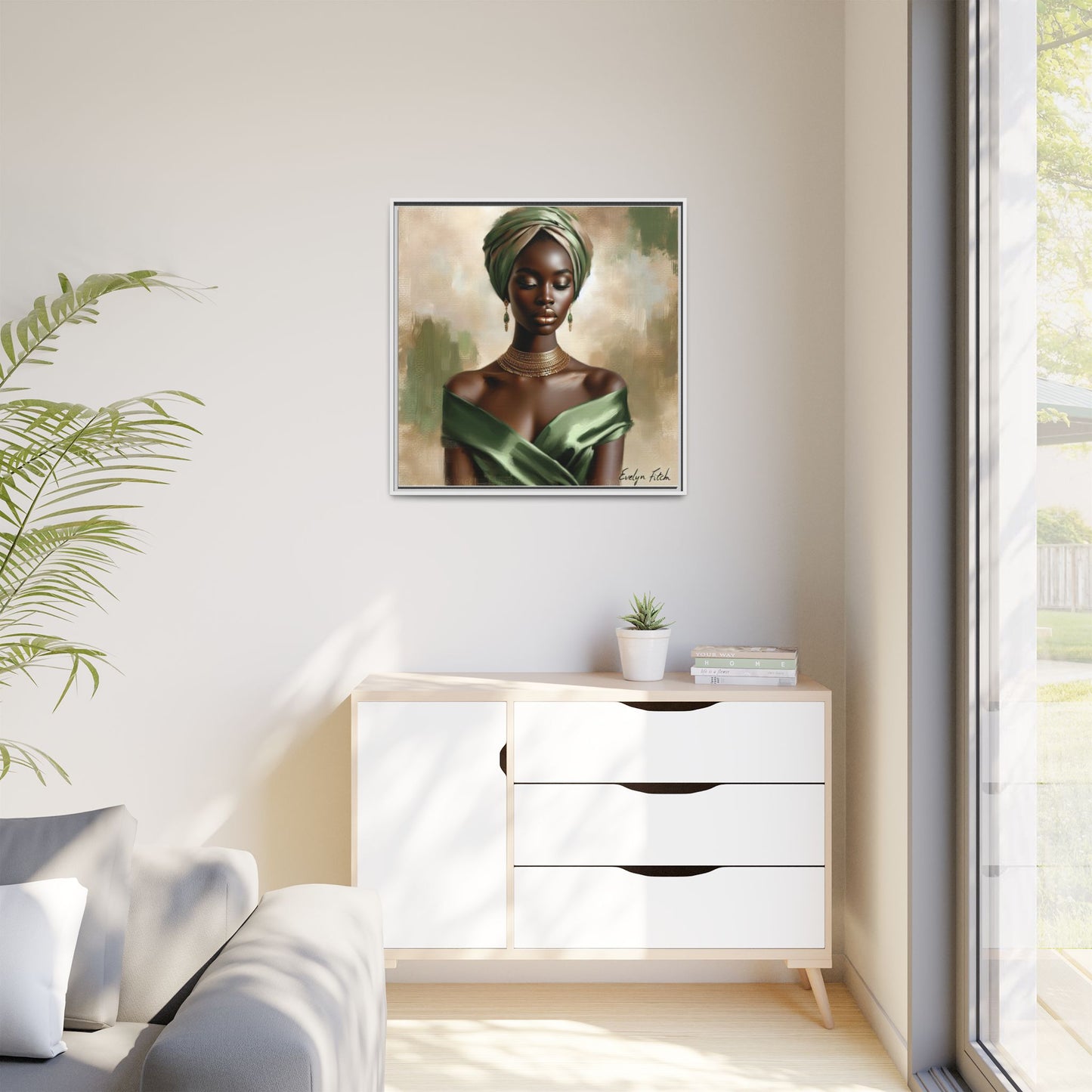 Stunning Framed Canvas Art Print, Elegant Wall Decor, Home Office Artwork, Black Glamour Portrait, Ethnic Style