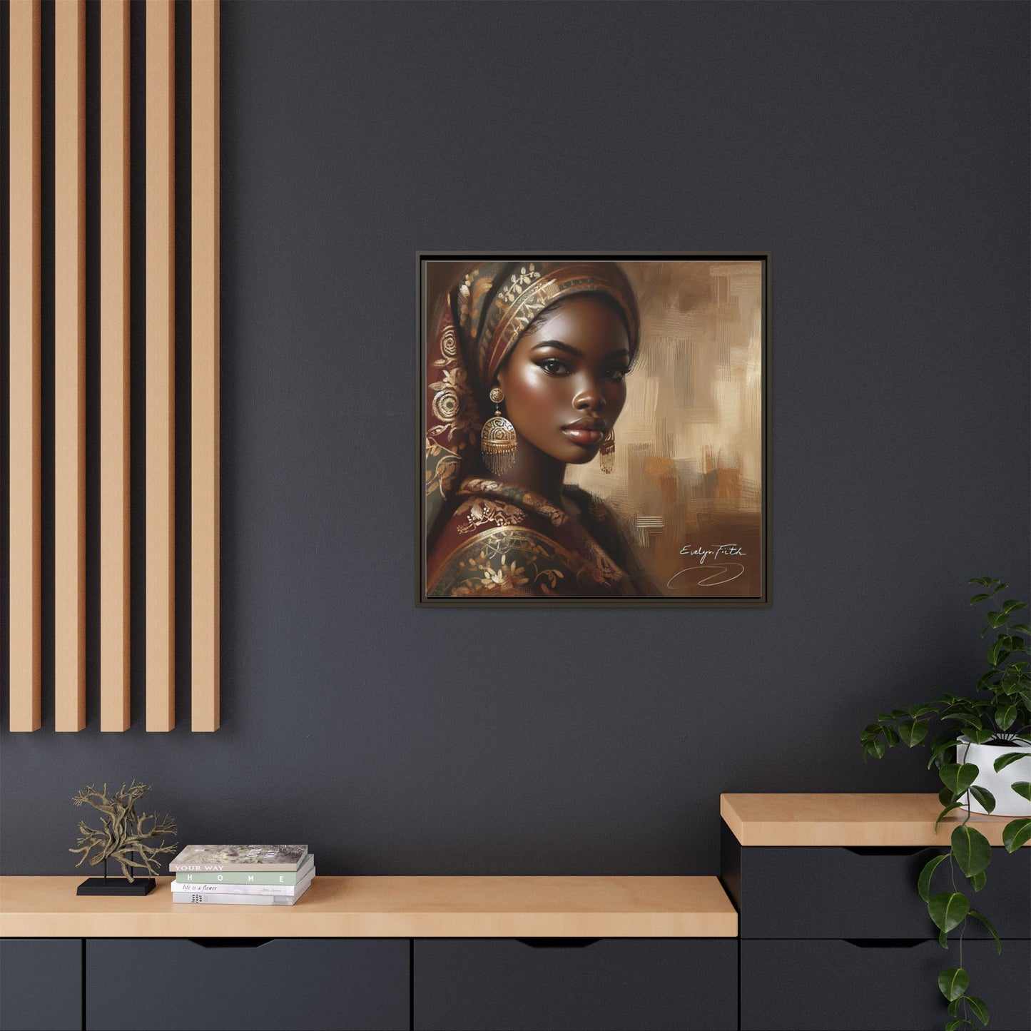 Wall Art Print, Elegant Afrocentric Home Decor, Black Woman Portrait, Unique Gift for Her, Matte Canvas, Framed Art Print for Living Room