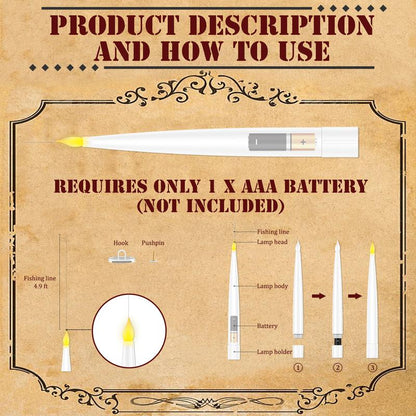 Floating Flameless Halloween Candles with Magic Wand Remote, 6.6" Hanging LED Taper Candles with Hooks & Fishing Line, Flickering Battery Operated Candles for Christmas, Windows, Spooky Indoor Outdoor Decor