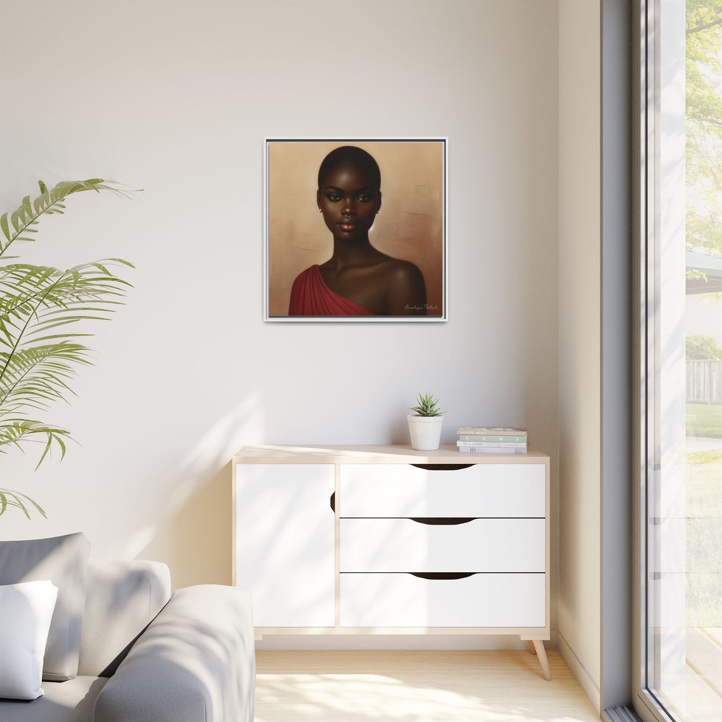 Wall Art, African Woman Portrait Painting, Matte Canvas, Framed, Home Decor, Living Room, Bedroom, Gift Ideas, Mother's Day, Black History