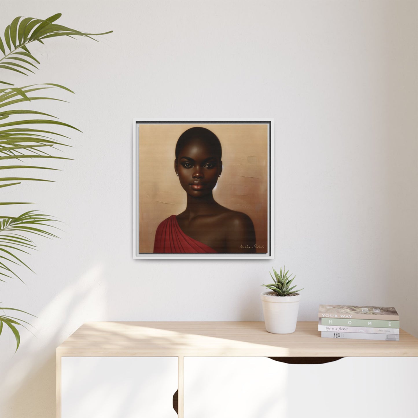 Wall Art, African Woman Portrait Painting, Matte Canvas, Framed, Home Decor, Living Room, Bedroom, Gift Ideas, Mother's Day, Black History