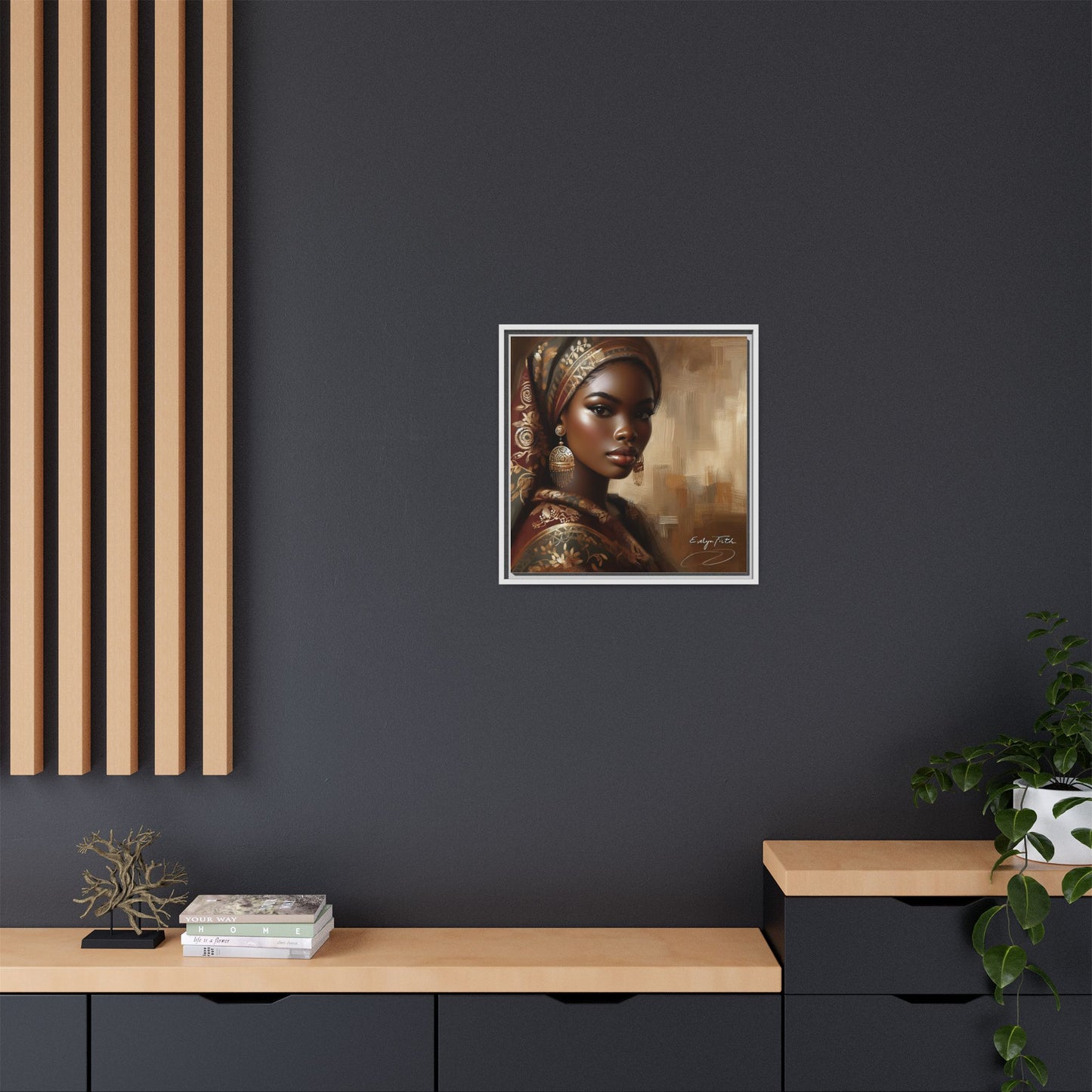 Wall Art Print, Elegant Afrocentric Home Decor, Black Woman Portrait, Unique Gift for Her, Matte Canvas, Framed Art Print for Living Room
