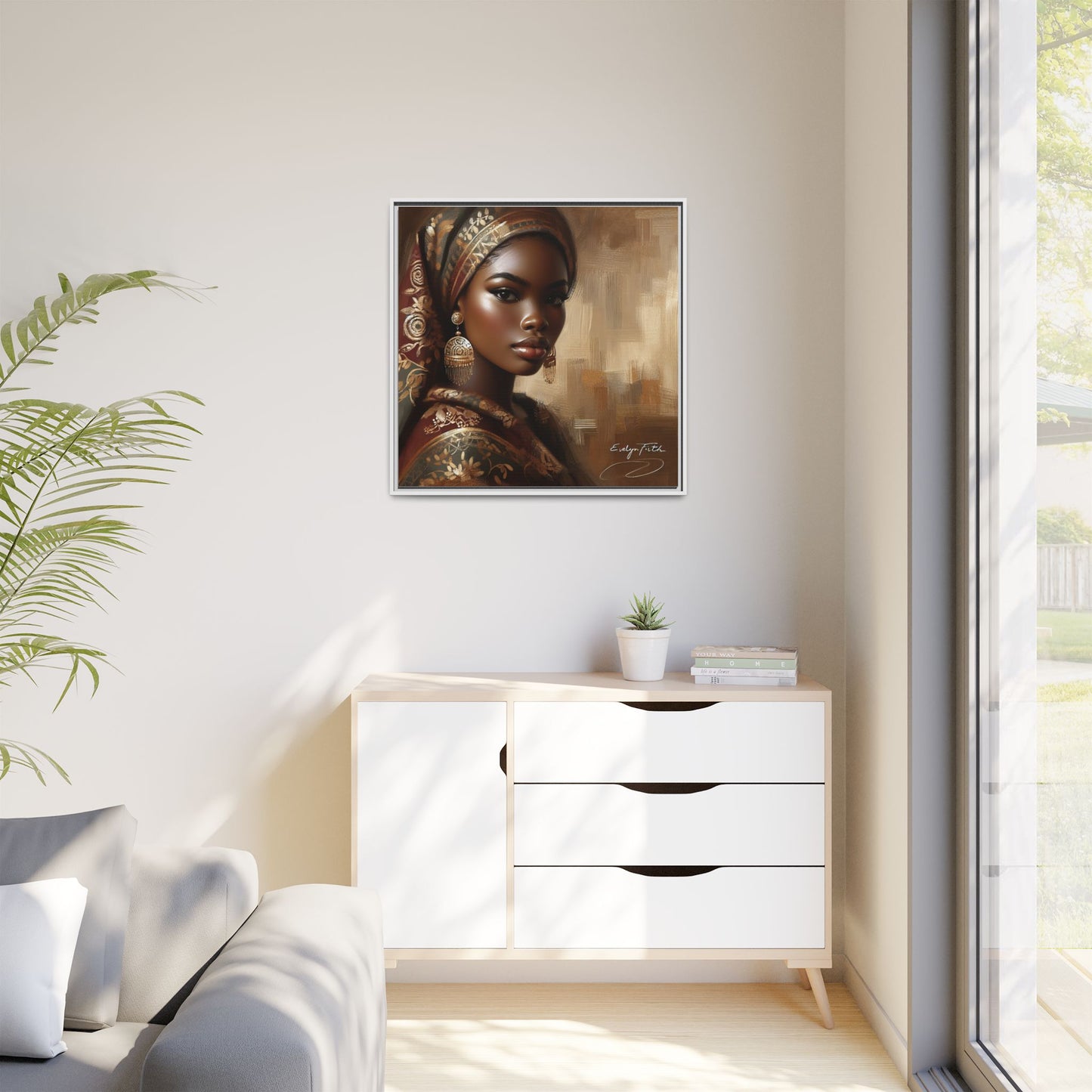 Wall Art Print, Elegant Afrocentric Home Decor, Black Woman Portrait, Unique Gift for Her, Matte Canvas, Framed Art Print for Living Room
