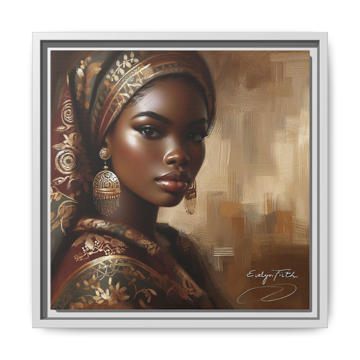 Wall Art Print, Elegant Afrocentric Home Decor, Black Woman Portrait, Unique Gift for Her, Matte Canvas, Framed Art Print for Living Room
