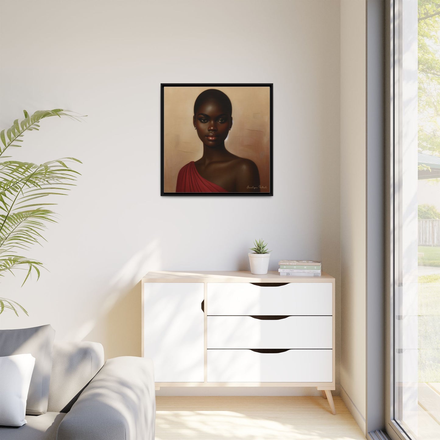 Wall Art, African Woman Portrait Painting, Matte Canvas, Framed, Home Decor, Living Room, Bedroom, Gift Ideas, Mother's Day, Black History