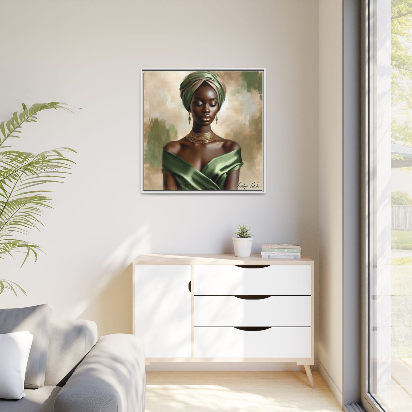 Stunning Framed Canvas Art Print, Elegant Wall Decor, Home Office Artwork, Black Glamour Portrait, Ethnic Style