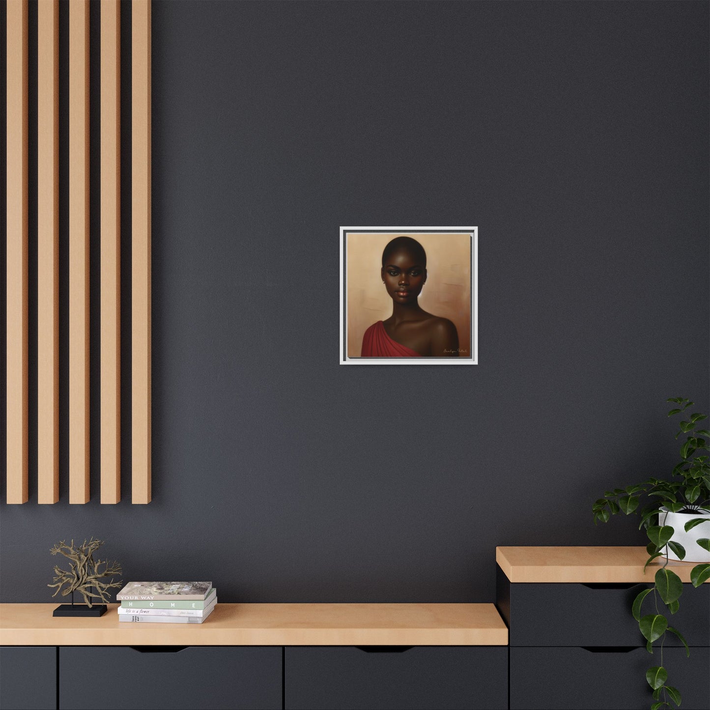 Wall Art, African Woman Portrait Painting, Matte Canvas, Framed, Home Decor, Living Room, Bedroom, Gift Ideas, Mother's Day, Black History