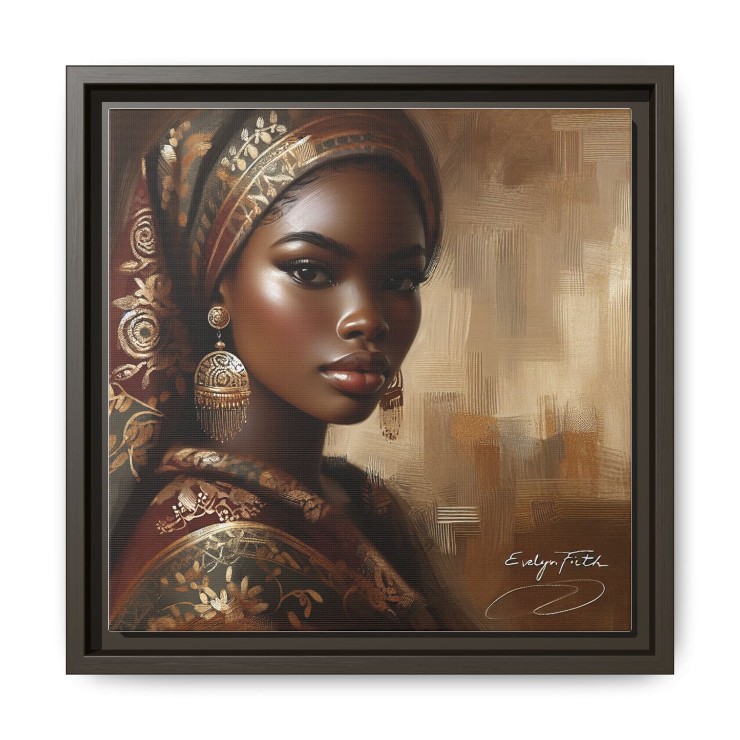 Wall Art Print, Elegant Afrocentric Home Decor, Black Woman Portrait, Unique Gift for Her, Matte Canvas, Framed Art Print for Living Room
