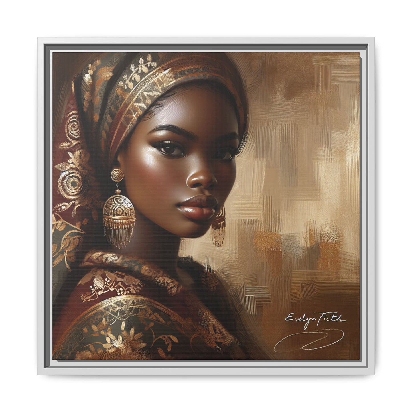 Wall Art Print, Elegant Afrocentric Home Decor, Black Woman Portrait, Unique Gift for Her, Matte Canvas, Framed Art Print for Living Room