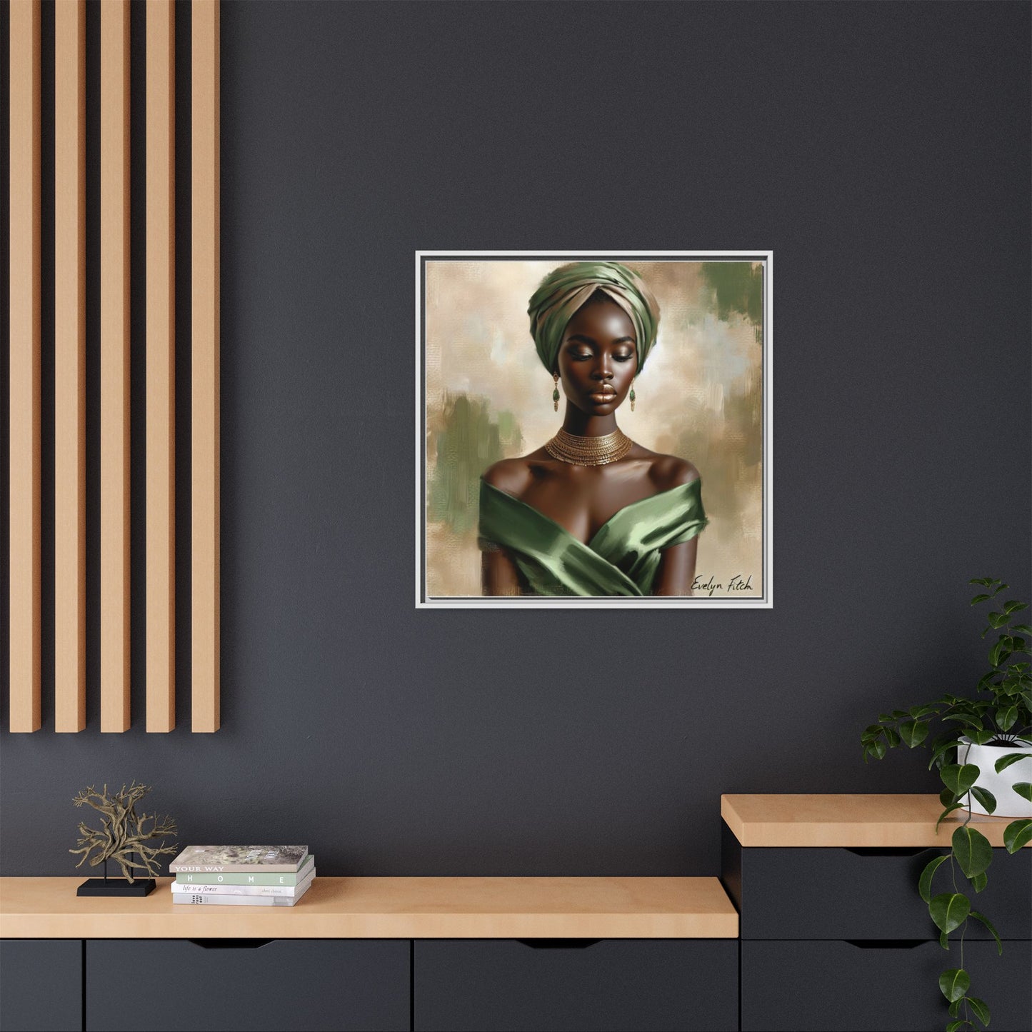 Stunning Framed Canvas Art Print, Elegant Wall Decor, Home Office Artwork, Black Glamour Portrait, Ethnic Style