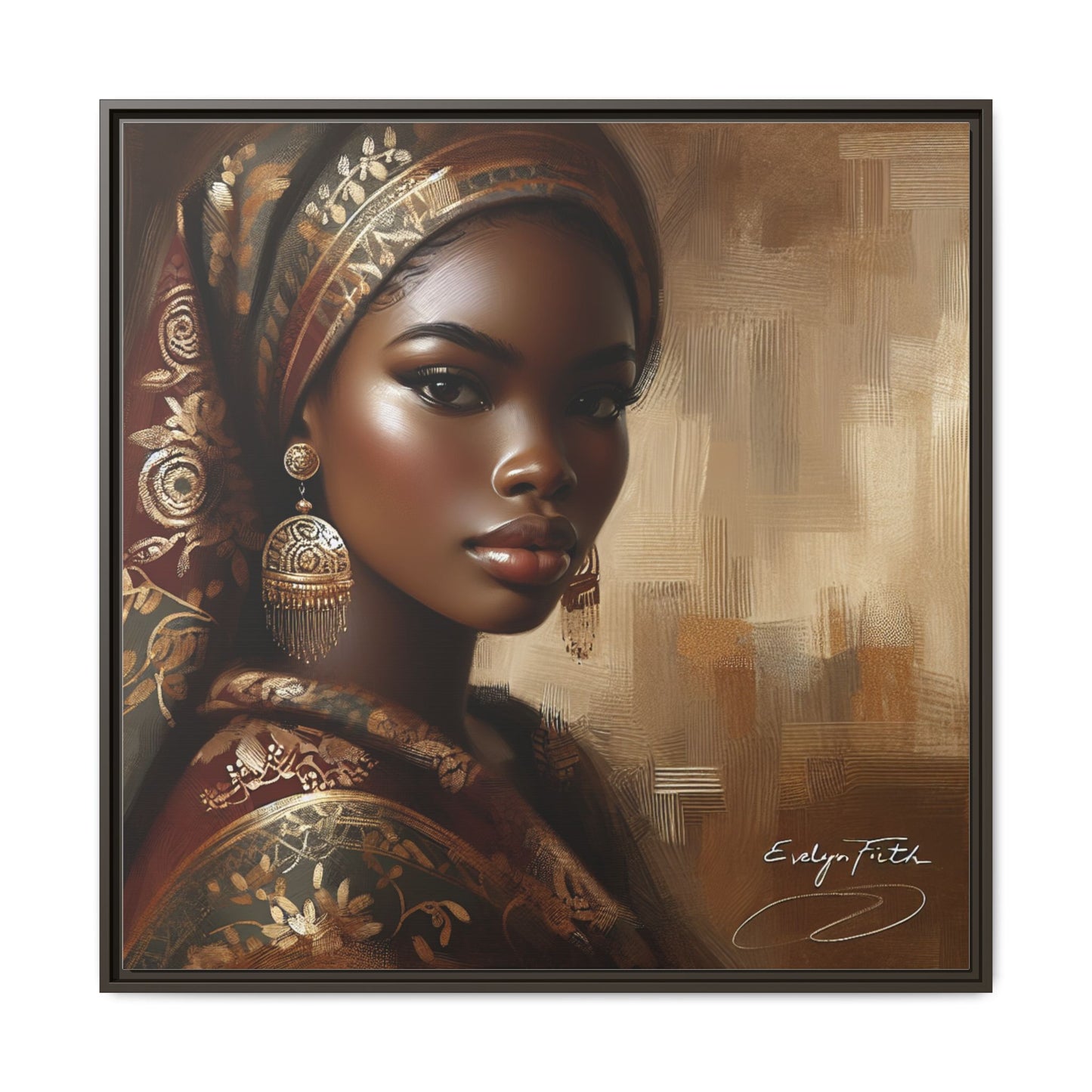 Wall Art Print, Elegant Afrocentric Home Decor, Black Woman Portrait, Unique Gift for Her, Matte Canvas, Framed Art Print for Living Room