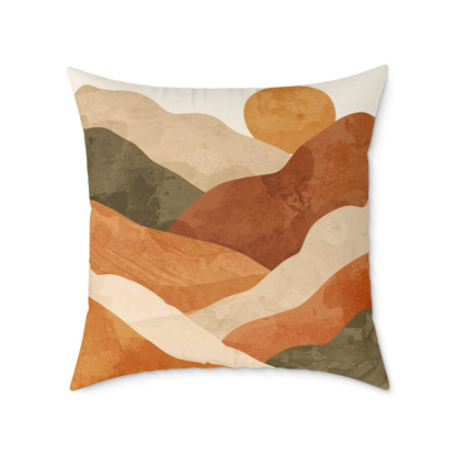 Canvas Pillow - Boho Abstract Sunset Landscape Cushion with Desert Mountains & Sun Design