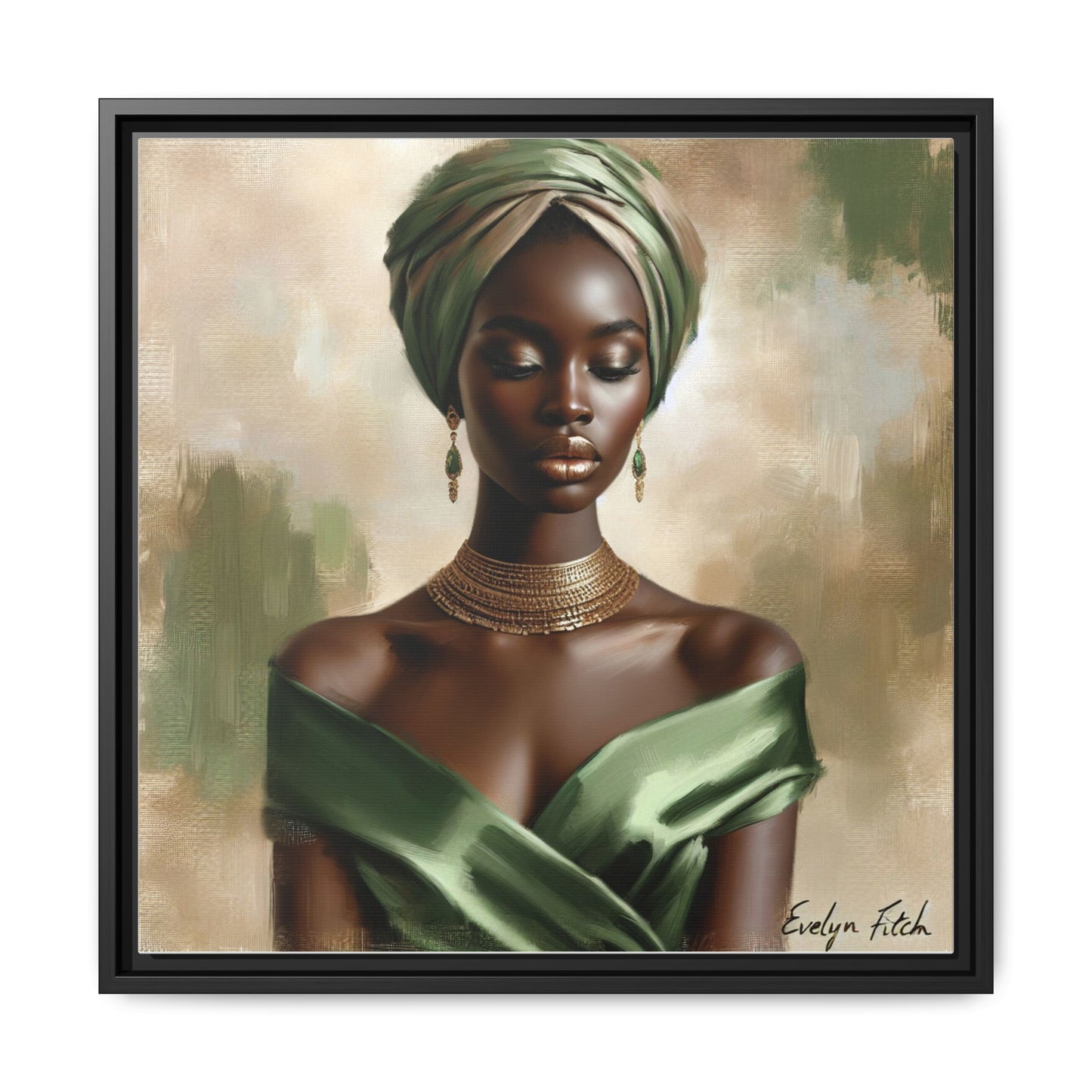 Stunning Framed Canvas Art Print, Elegant Wall Decor, Home Office Artwork, Black Glamour Portrait, Ethnic Style