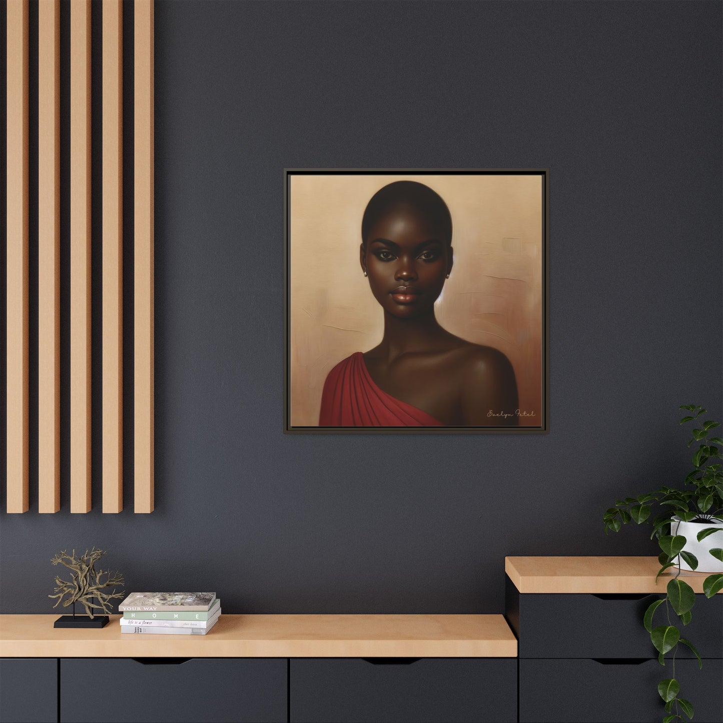 Wall Art, African Woman Portrait Painting, Matte Canvas, Framed, Home Decor, Living Room, Bedroom, Gift Ideas, Mother's Day, Black History