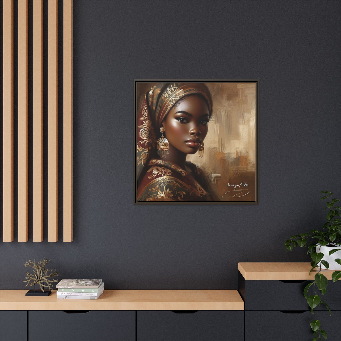 Wall Art Print, Elegant Afrocentric Home Decor, Black Woman Portrait, Unique Gift for Her, Matte Canvas, Framed Art Print for Living Room
