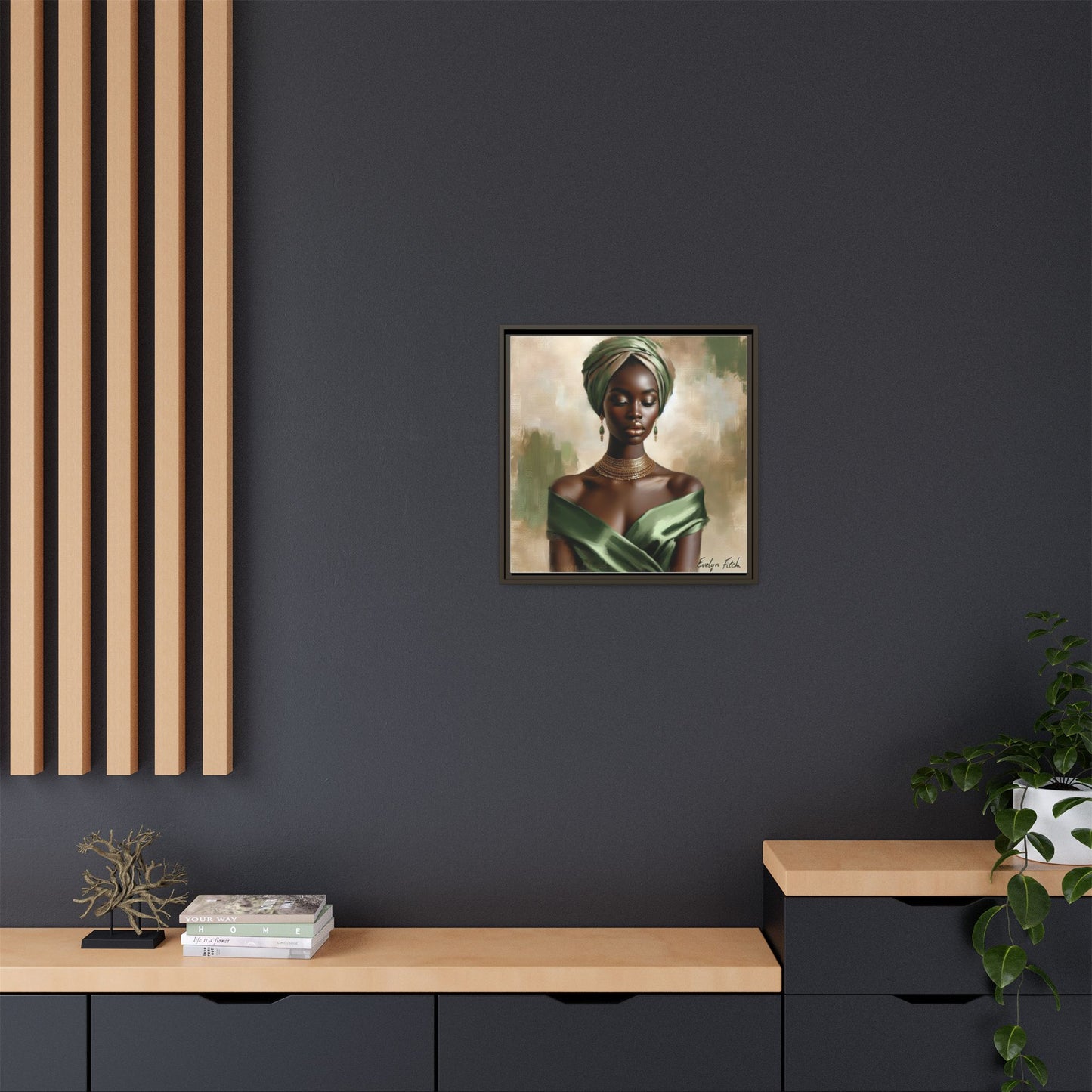 Stunning Framed Canvas Art Print, Elegant Wall Decor, Home Office Artwork, Black Glamour Portrait, Ethnic Style