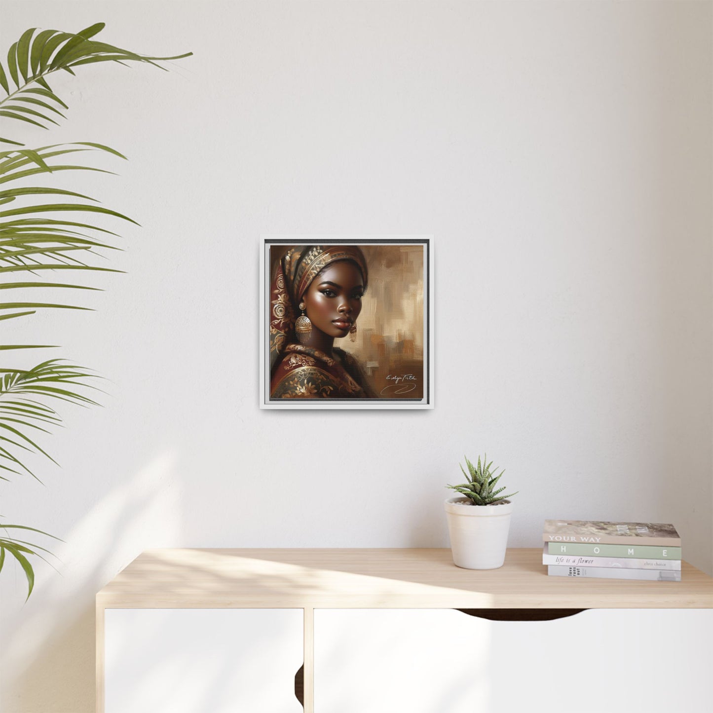 Wall Art Print, Elegant Afrocentric Home Decor, Black Woman Portrait, Unique Gift for Her, Matte Canvas, Framed Art Print for Living Room