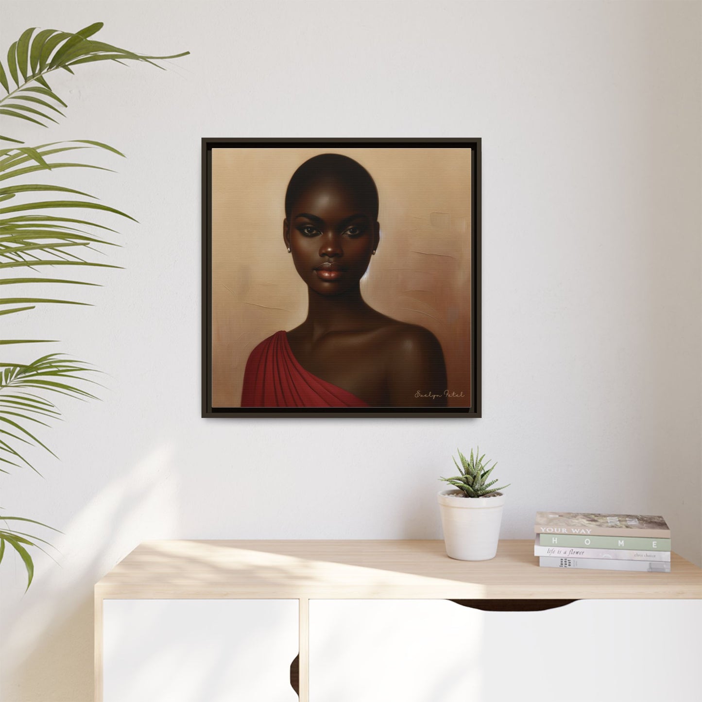 Wall Art, African Woman Portrait Painting, Matte Canvas, Framed, Home Decor, Living Room, Bedroom, Gift Ideas, Mother's Day, Black History