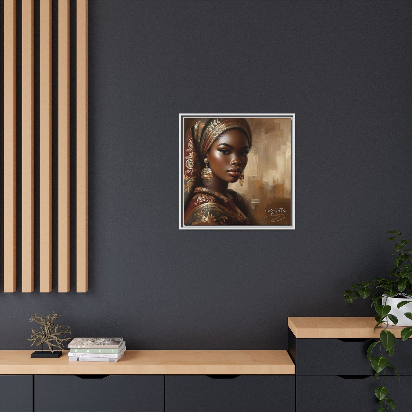 Wall Art Print, Elegant Afrocentric Home Decor, Black Woman Portrait, Unique Gift for Her, Matte Canvas, Framed Art Print for Living Room