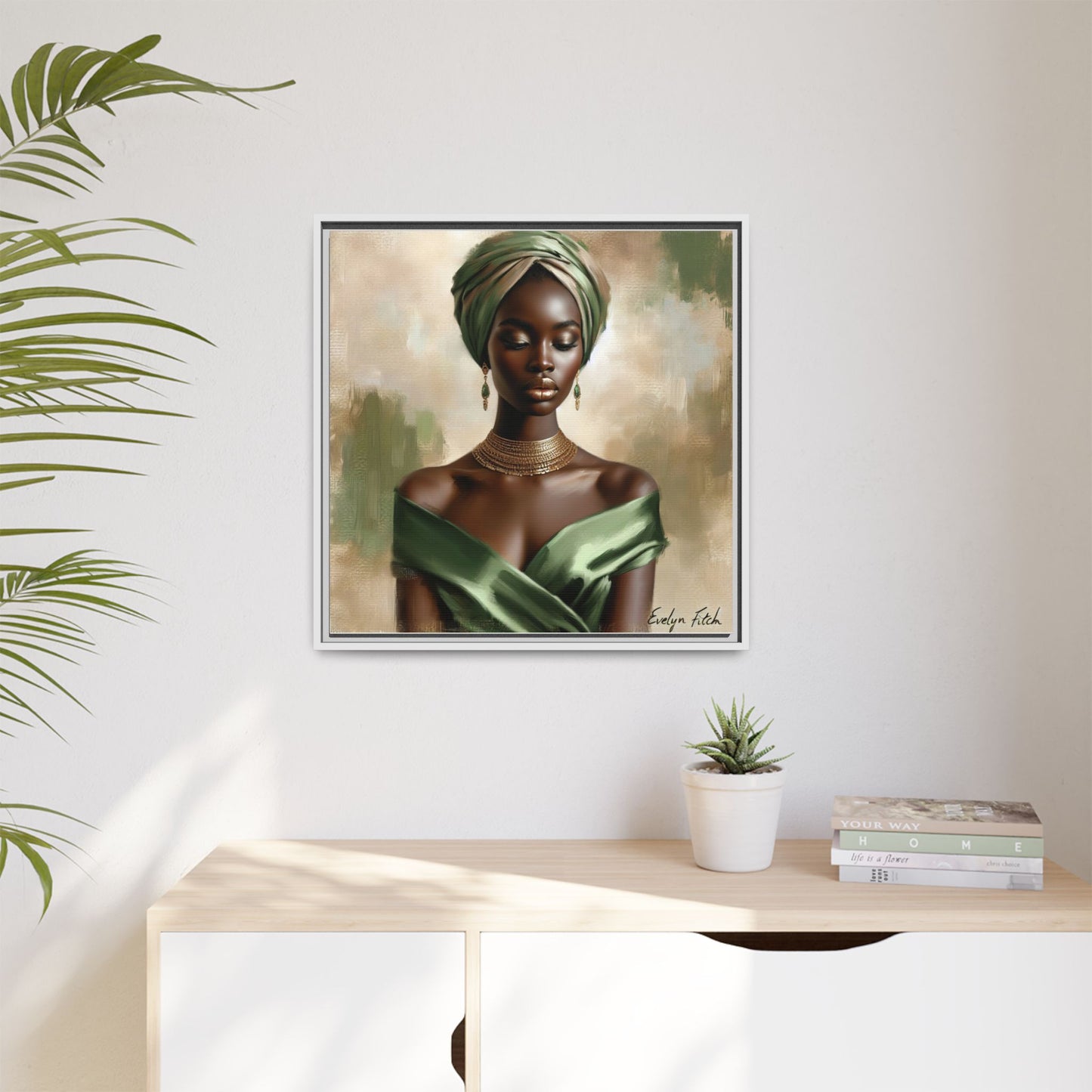 Stunning Framed Canvas Art Print, Elegant Wall Decor, Home Office Artwork, Black Glamour Portrait, Ethnic Style