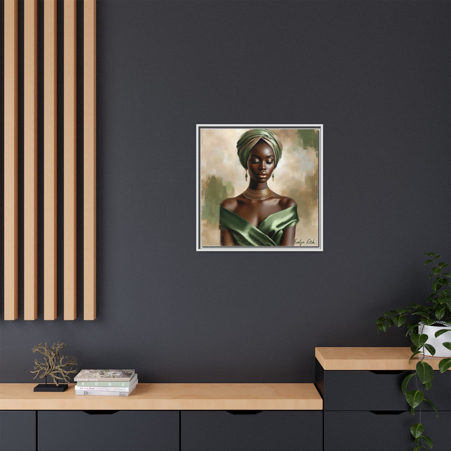 Stunning Framed Canvas Art Print, Elegant Wall Decor, Home Office Artwork, Black Glamour Portrait, Ethnic Style