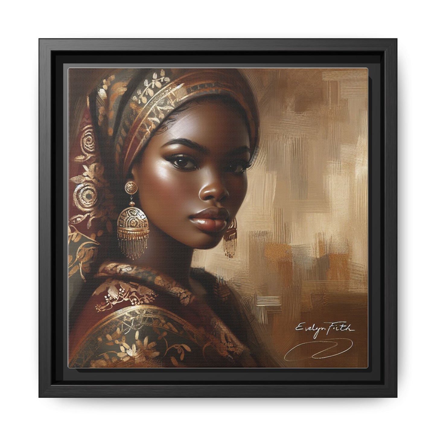Wall Art Print, Elegant Afrocentric Home Decor, Black Woman Portrait, Unique Gift for Her, Matte Canvas, Framed Art Print for Living Room