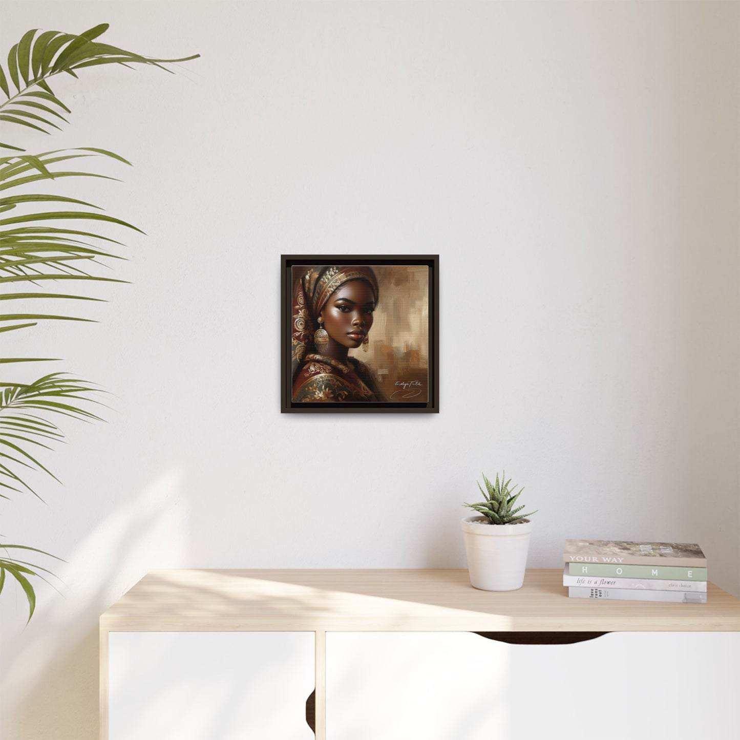 Wall Art Print, Elegant Afrocentric Home Decor, Black Woman Portrait, Unique Gift for Her, Matte Canvas, Framed Art Print for Living Room