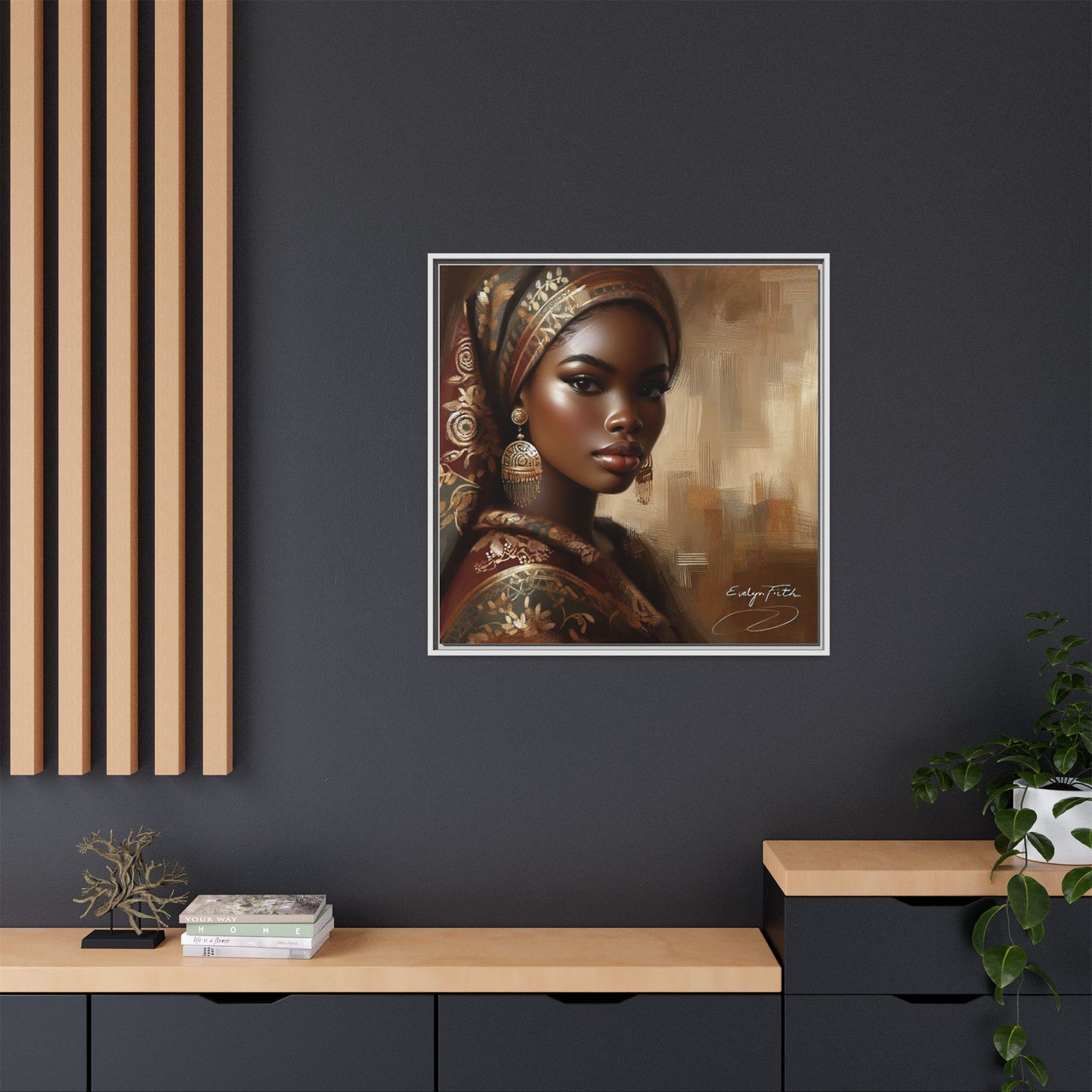 Wall Art Print, Elegant Afrocentric Home Decor, Black Woman Portrait, Unique Gift for Her, Matte Canvas, Framed Art Print for Living Room