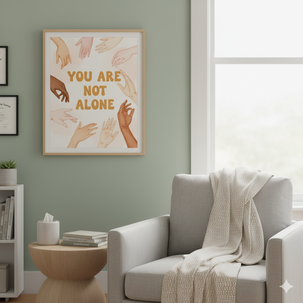 Motivational Canvas Art, You Are Not Alone, Inspirational Wall Decor, Friendship Gift, Supportive Home Decor, Mental Health Awareness