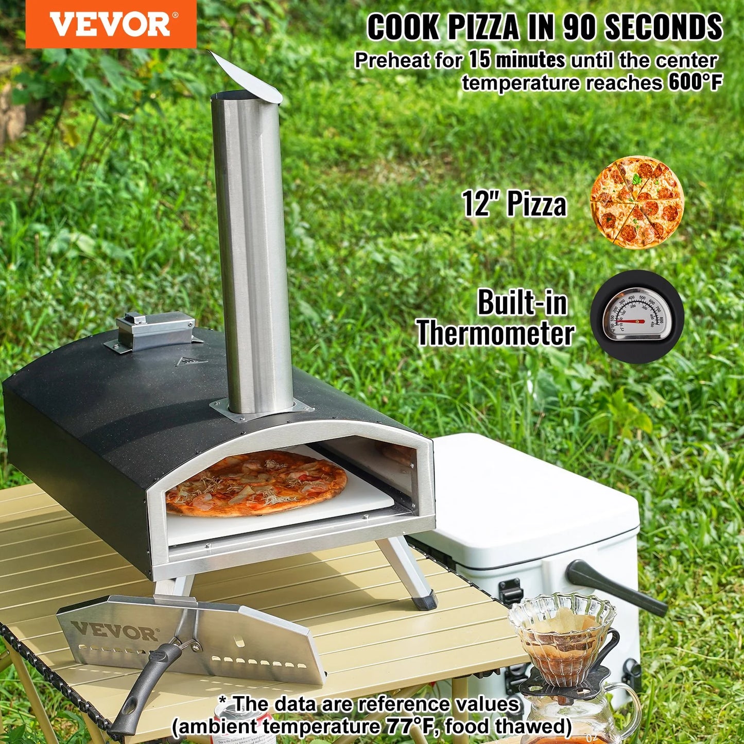 VEVOR 12 Outdoor Pizza Oven Portable Wood Pellet Pizza Oven Iron Spray Camping