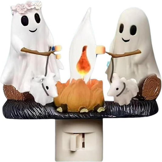 WHATOOK Halloween Light Handmade Ghost Bonfire Night Light Compact Design Adorable Ornaments for Indoor Outdoor Decorative LED Gift Soft Warm Lighting Perfect for Any Socket